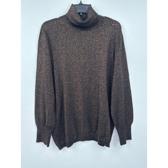 Chico's Turtle Neck Knit Long Sleeve Metallic Sweater Black Gold Size 3 (16) XL - Picture 1 of 6